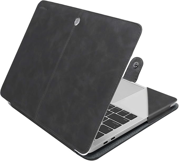 MOSISO Case Compatible with MacBook Air 13.6 inch M4 M3 M2 2025-2022 /Air 13 M1 2022-2018 /Pro 13 inch M2 M1 2025-2016, PU Leather Portfolio Protective Stand Cover, Space Gray