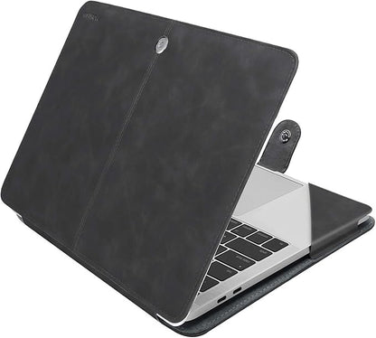MOSISO Case Compatible with MacBook Air 13.6 inch M4 M3 M2 2025-2022 /Air 13 M1 2022-2018 /Pro 13 inch M2 M1 2025-2016, PU Leather Portfolio Protective Stand Cover, Space Gray