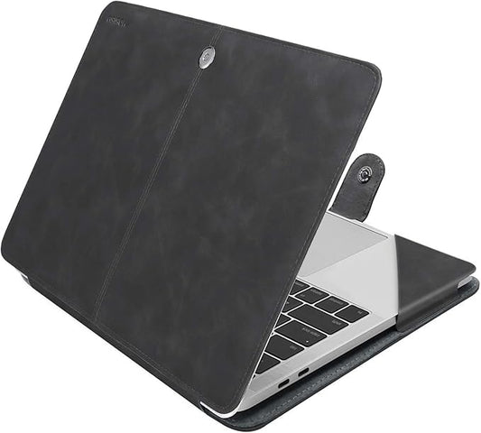 MOSISO Case Compatible with MacBook Air 13.6 inch M4 M3 M2 2025-2022 /Air 13 M1 2022-2018 /Pro 13 inch M2 M1 2025-2016, PU Leather Portfolio Protective Stand Cover, Space Gray