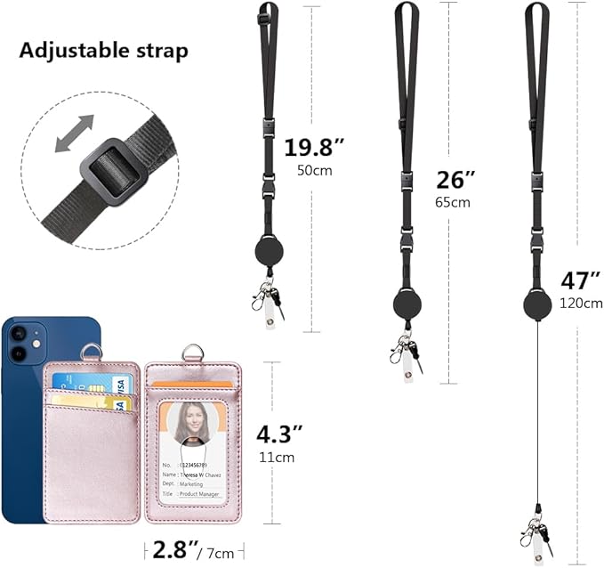 Leather Badge Holder and Adjustable Retractable Lanyards, Quick Release Buckle and Safety Breakaway Lanyards with Swivel Metal Clasp for Offices, Staff, Students, Employees