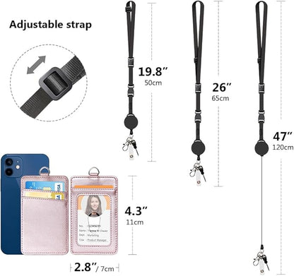 Leather Badge Holder and Adjustable Retractable Lanyards, Quick Release Buckle and Safety Breakaway Lanyards with Swivel Metal Clasp for Offices, Staff, Students, Employees