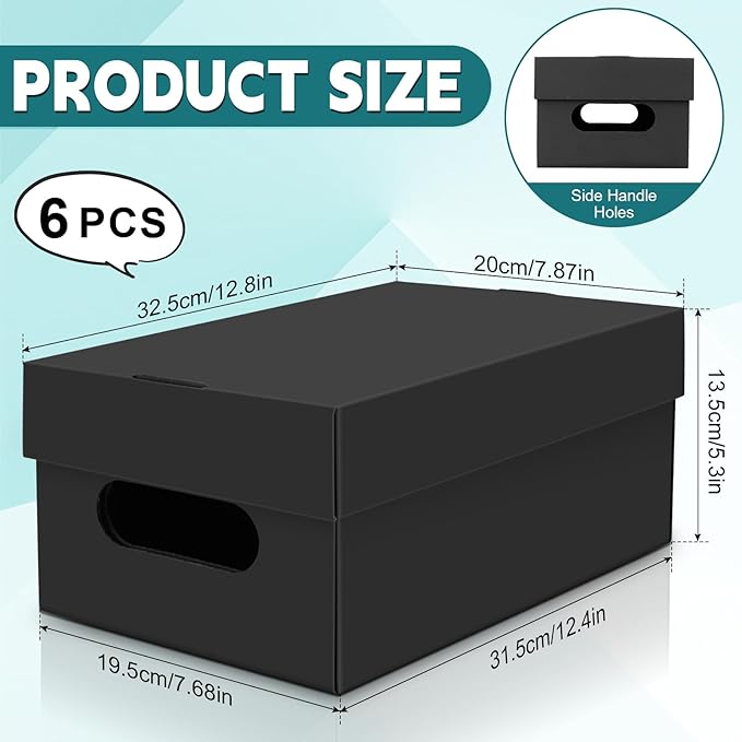 6PCS Photo Storage Box for 5"x7" Photos,12.8“ x 7.87“ x 5.3“ Picture Box Store and Protect Pictures with Lid, Photo Storage Box Documents Black