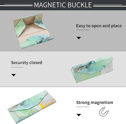 Foldable Glasses Case, Magnetic PU Leahter Sunglasses Case, Cute Hard Shell Folding Eyeglass Cases for Women Kids