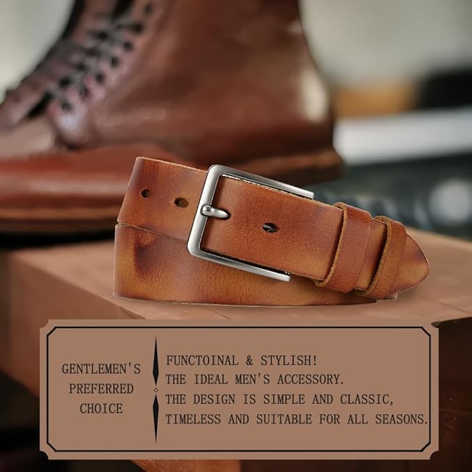 DOOPAI Men's Genuine Leather Casual Belt -Full Grain Leather Belt for Men- 1.5" Handmade Jeans Belt with Gift Box