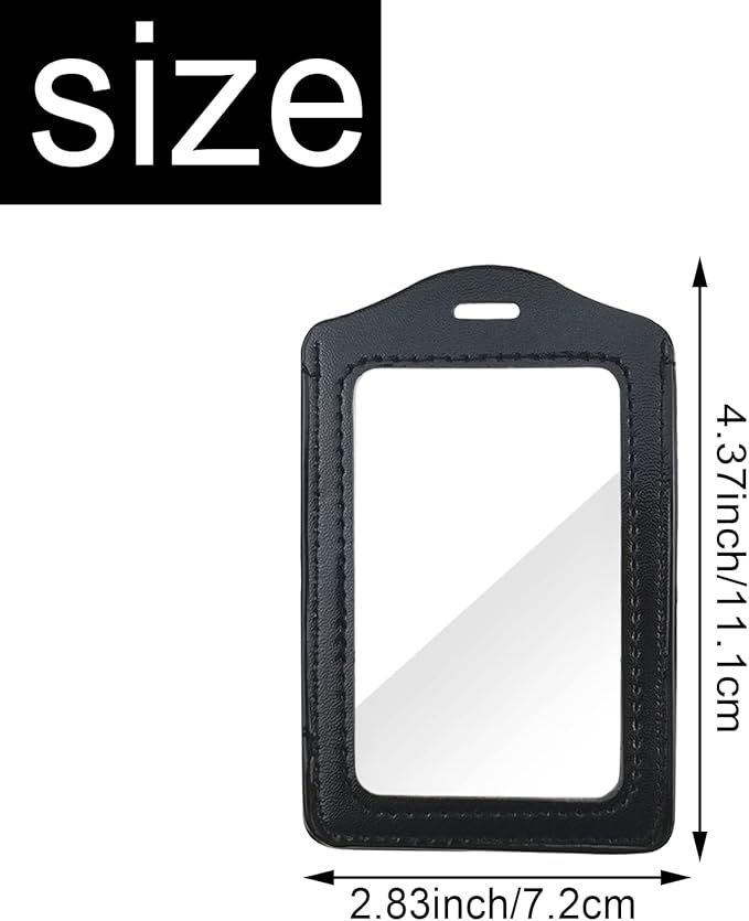 3 Pack Genuine Leather Badge Holders, Vertical ID Card Holders with Double-Side Clear Window, Waterproof Clear Card Holder for Office, Staff, Students, Employees
