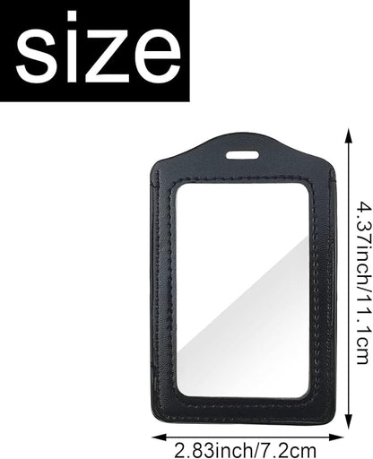 3 Pack Genuine Leather Badge Holders, Vertical ID Card Holders with Double-Side Clear Window, Waterproof Clear Card Holder for Office, Staff, Students, Employees