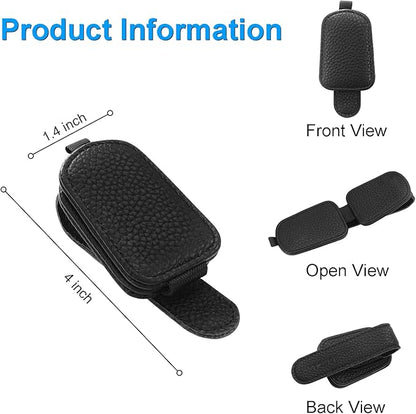 LTOHOE 2 Pack Sunglass Holder for Car, Magnetic Leather Sunglasses Holder and Ticket Card Clip, Universal for Different Size Glasses, Car Visor Accessories(Black)