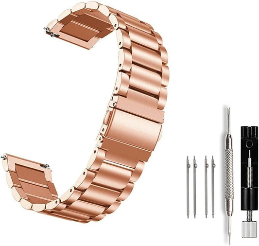Moran Stainless Steel Watch Band Quick Release Replacement Metal Strap 20mm 22mm for Men Women (Rose Gold+Folding Clasp, 20mm)