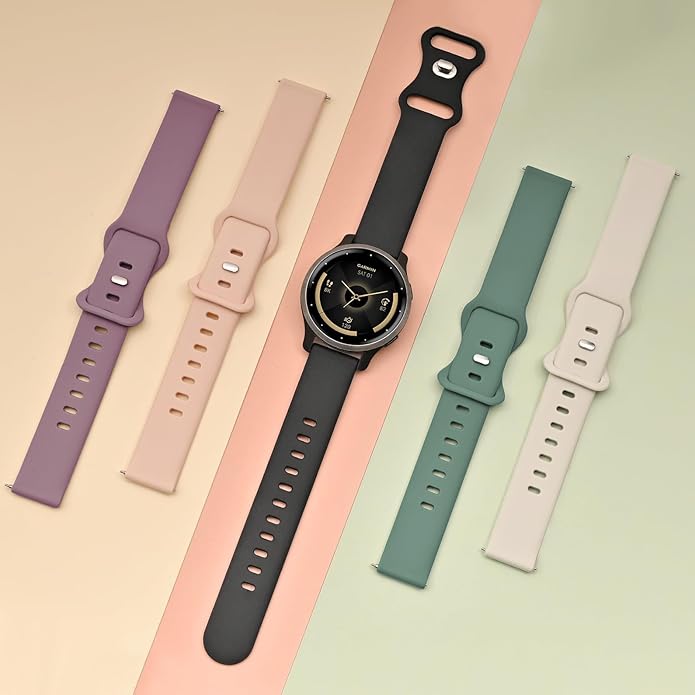 5 Pack 18mm Silicone Watch Band Compatible with Garmin Vivoactive 4S/Vivomove 3S/Venu 3S 41mm/Venu 4 41mm/Venu 2S/Forerunner 255S/265S, Quick Release Soft Sport Straps for Women Men