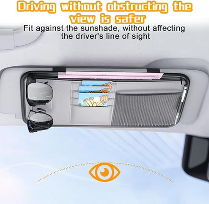 Mandark Car Sun Visor Organizer, PU Leather Vehicle Storage Pouch Holder with Multi-Pocket Zipper, Auto Interior Accessories for Sunglass Pen Document, Universal for SUV, Sedan, Truck (Gray)