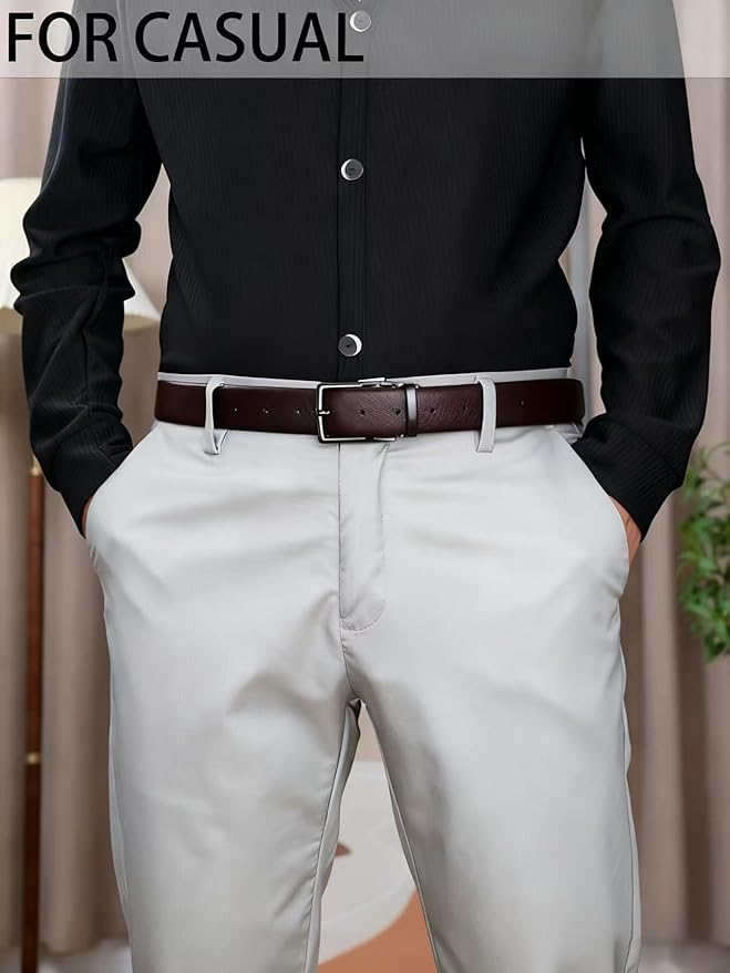 Men's Genuine Leather Dress Belt, 1.38" Wide, Premium Cowhide Business Casual Belt, Classic Design for Work and Formal Wear
