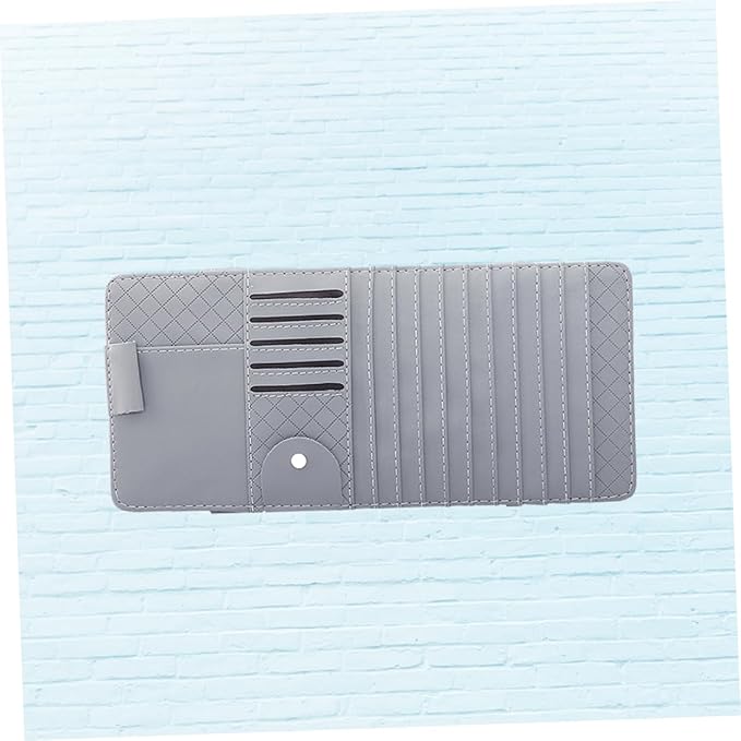 Mobestech Multi-Functional Sun Visor Storage Organizer Bag for Vehicle Stylish Leather Cd and Pen Holder with Mesh Pocket for Easy Access Gray