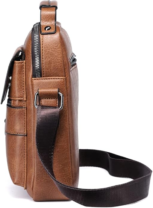 Hebetag Small Leather Sling Shoulder Bag Messenger Pack for Men Women Outdoor Travel Business