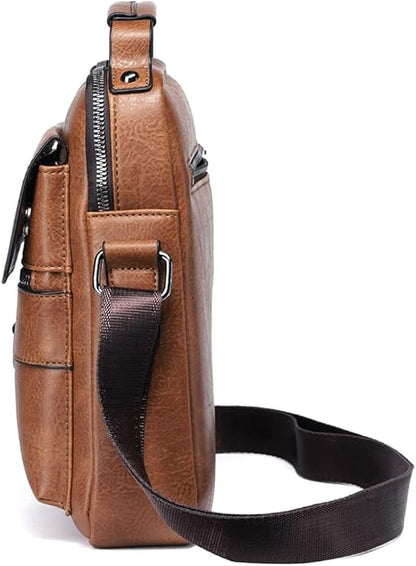 Hebetag Small Leather Sling Shoulder Bag Messenger Pack for Men Women Outdoor Travel Business