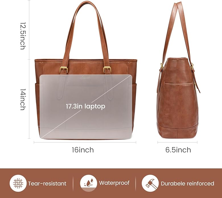 LOVEVOOK Laptop Tote Bag for Women,Vintage Leather Work Tote Bag for Women Computer Briefcase Bag,Waterproof Teacher Business