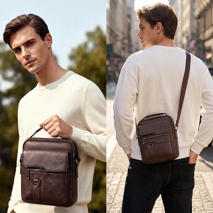 Shoulder Bag for Men Crossbody Bags Leather Sling Bag Messenger Bags with Multiple Pockets Business Outdoor