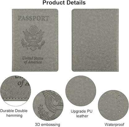 Passport Holder, Passport Holders Cover Case, 1 Pack Passport and Vaccine Card Holder Combo, Travel Passport Wallet for Women, Travel Documents Organizer Protector Travel Essentials, Dark Grey