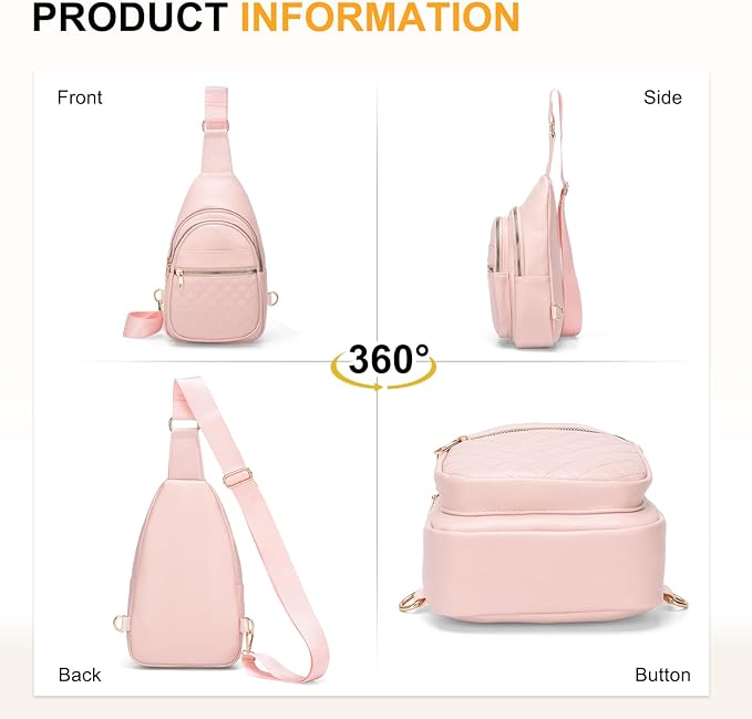 Crossbody Bags for Women Men,Leather Sling Bag Cross Body Backpack for Women, Casual Chest Bag Daypack for Travel Hiking,Pink