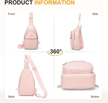 Crossbody Bags for Women Men,Leather Sling Bag Cross Body Backpack for Women, Casual Chest Bag Daypack for Travel Hiking,Pink