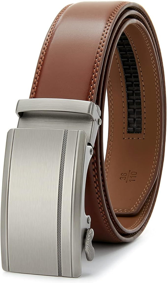 28"-68" Men's Leather Ratchet Dress Belt Big And Tall With Automatic Buckle
