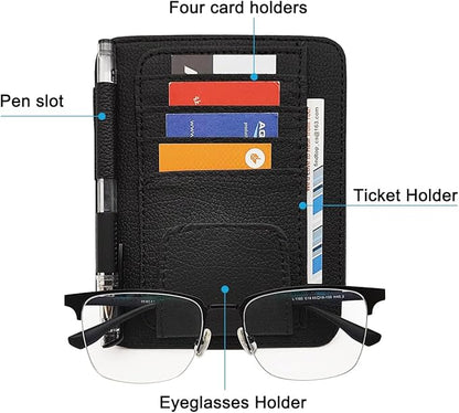 SENHAI Car Sun Visor Organizer for Car, 2 Pcs Small Leather Car Card Sleeve Pocket Organizer, Car Visor Organizer Storage Pouch for Hold Card, Sunglass Holder, Pen (Beige & Black)
