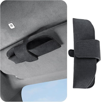 Sunglasses Holder for Car Sun Visor, Magnetic Closure Suede Vehicle Eyeglasses Holder Protective Box Clip, Automotive Glasses Storage Organizer, Universal for Truck, SUV, RV(Black)