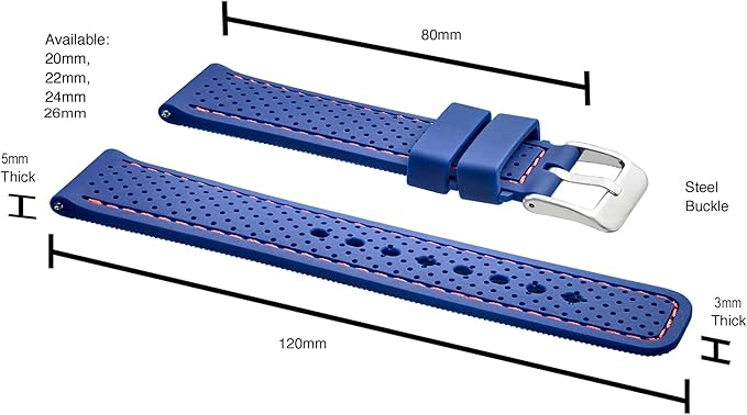 ALPINE Sporty Premium Soft Silicone Adjustable Watch Band - Replacement Rubber Watch Bands for Women & Men - Waterproof Quick Release Watch Straps - Compatible with Regular & Smart Watch Bands