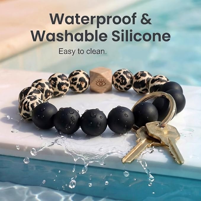 BIHRTC Silicone Key Ring Bracelets Wristlet Keychain Wallet with Net Chapstick Holder for Women