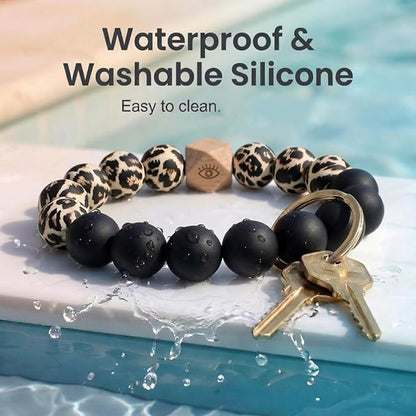BIHRTC Silicone Key Ring Bracelets Wristlet Keychain Wallet with Net Chapstick Holder for Women