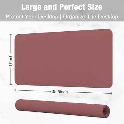 Hsurbtra Desk Pad, 35.5" x 17" PU Leather Desk Mat, XXL Extended Mouse Pad, Waterproof Desktop Blotter Protector, Non-Slip Ultra Thin Large Laptop Keyboard Writing Mat for Office Home, Brick Red