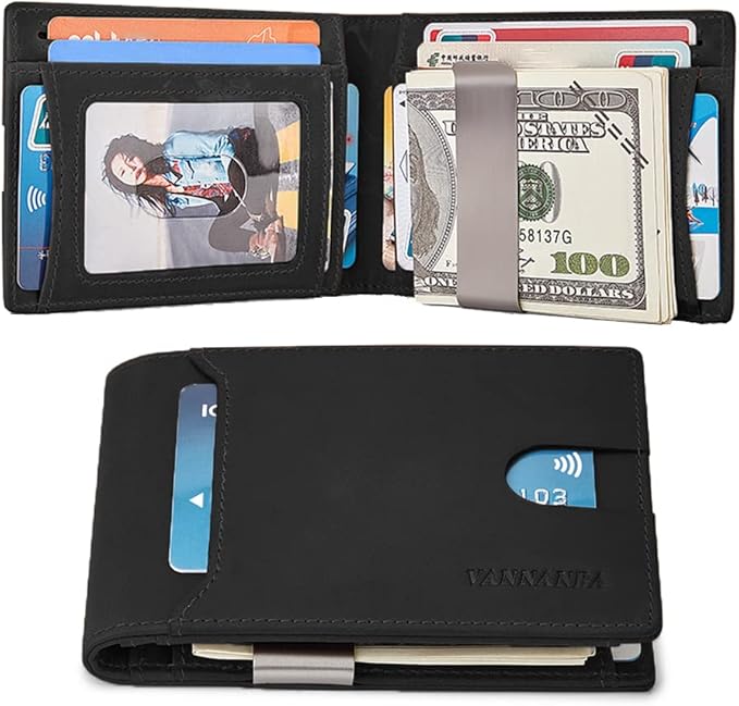 VANNANBA Retro Wallet for Men Bifold Credit Card Holder,RFID Blocking Front Pocket Wallets for Men Teen Boys with Gift Box(Black)