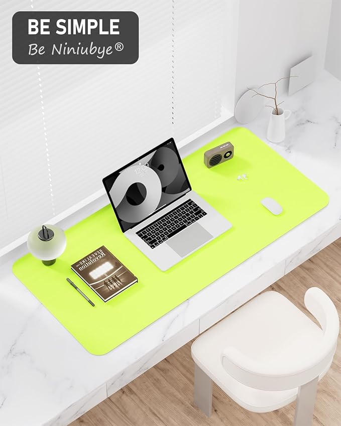 Desk Pad, 35.5" x 17" PU Leather Non-Slip Desk Mat Large Mouse Pad for Desktop, Waterproof Laptop Computer Writing Mat for Office, Home, Work, Gaming, Kiwi Green