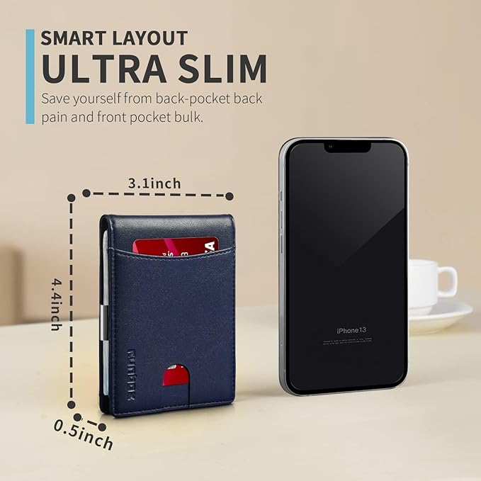 RUNBOX Slim Money Clip Wallets for Men RFID Blocking 11 Card Holder Minimalist Small Leather Bifold Men's Front Pocket Wallet Gift Box