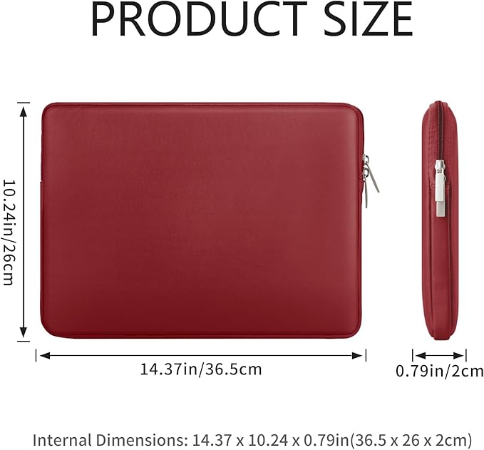 RAINYEAR 15 Inch Laptop Sleeve Soft PU Leather Case Protective Water Resistant Padded Cover Carrying Computer Bag Compatible with 15.4 MacBook Pro/Air, Surface Laptop 3/4 15", New XPS 15 Touch(RED)