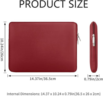 RAINYEAR 15 Inch Laptop Sleeve Soft PU Leather Case Protective Water Resistant Padded Cover Carrying Computer Bag Compatible with 15.4 MacBook Pro/Air, Surface Laptop 3/4 15", New XPS 15 Touch(RED)