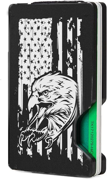 Minimalist Slim Wallet for Men,RFID Blocking Metal Wallet,Aluminum Credit Card Holder & Money Clip 12-15 Cards,Slim Rfid Front Pocket Mens Wallet,Black-American USA Flag Eagle