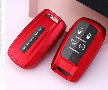 TPU Case 360 Degree TPU Protection Smart Keyless Entry Holder Remote Key Fob Cover Fit for 2021 2020 2019 Dodge Ram 1500 5B Rubber Key Fob Cover Glove Sleeve Protector OHT-4882056 (Red)