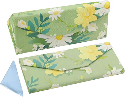 Foldable Glasses Case, Magnetic PU Leahter Sunglasses Case, Cute Hard Shell Folding Eyeglass Cases for Women Kids