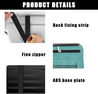Yourkar Car Sun Visor Organizer, Soft Leather Surface Eyeglasses Note Card Holder Car Storage Bag, Scratch-Resistant Waterproof Auto Sunshade Organizer Bag, Car Accessories (Blue)