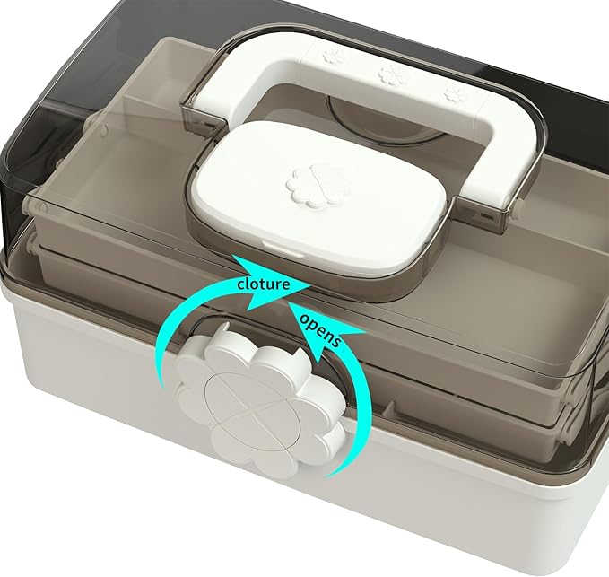 Covetree Hair Accessories Organizer with Handle, Lockable Three-Layer Multipurpose Art Supplies Storage Box and Plastic Jewelry Box, Sewing Organizer (White)