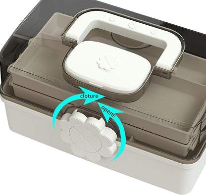 Covetree Hair Accessories Organizer with Handle, Lockable Three-Layer Multipurpose Art Supplies Storage Box and Plastic Jewelry Box, Sewing Organizer (White)