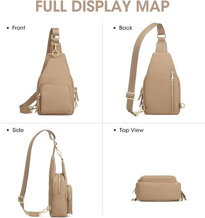 Kattee Small Sling Bag for Women, Leather Fanny Packs Crossbody Purse, Chest Bag for Travel with RFID Blocking, Tan