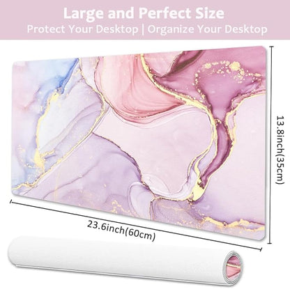 Large Mouse Pad, Desk Mat for Desktop, Dual Side PU Leather Waterproof Gaming Mousepad Desk Pad, Desk Protector Writing Pads Desk Accessories for Office and Home (A-Pink Marble, 24''X14'')