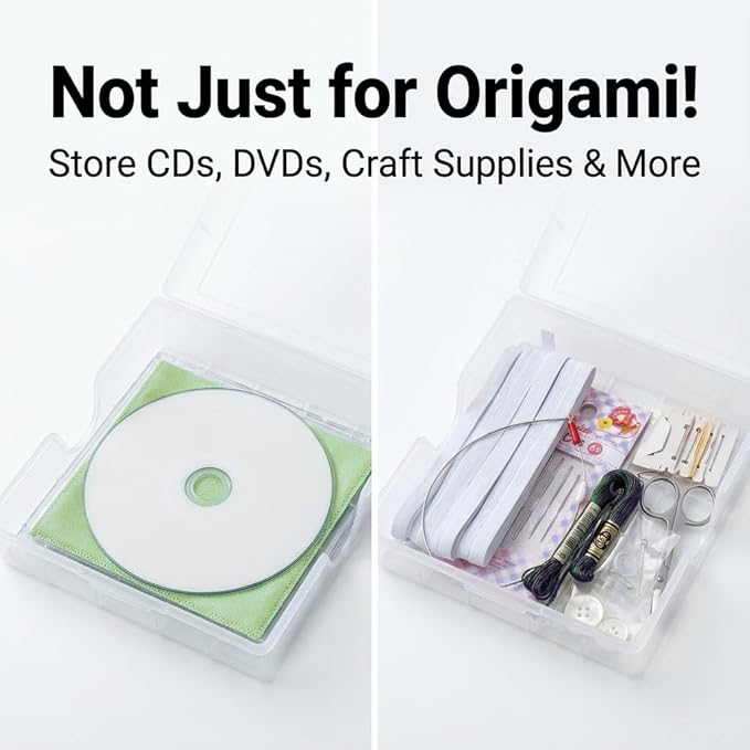 Japanese Origami Paper Storage Box - Made in Japan - Holds 400 Sheets of 6x6 Inch (15cm) Paper - Clear Plastic Craft Organizer with Easy Access Side Slots - Multi-Purpose Container