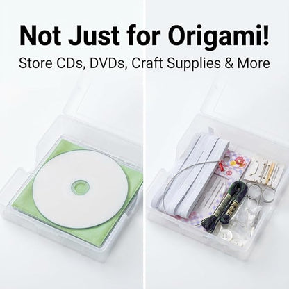 Japanese Origami Paper Storage Box - Made in Japan - Holds 400 Sheets of 6x6 Inch (15cm) Paper - Clear Plastic Craft Organizer with Easy Access Side Slots - Multi-Purpose Container
