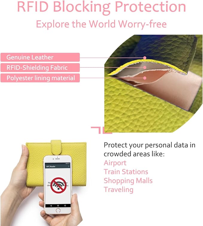 Slim Passport Wallet for Women – RFID Blocking Passport Holder for Travel Women with Card Slots, Coin Pocket & SIM Slot – Genuine Leather Travel Organizer – Lemon Yellow