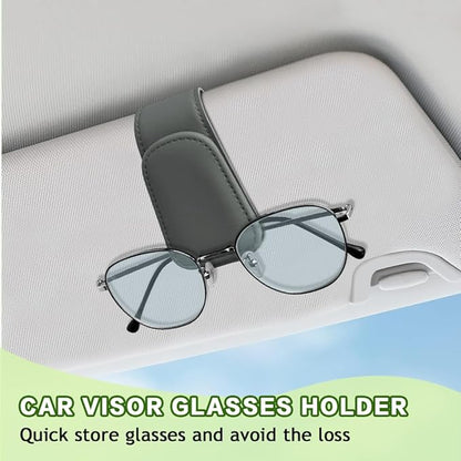 Sunglass Holder for Car, Sunglasses Clip for Car Visor, Magnetic Leather Vehicle Eyeglass Hanger Clip, Auto Ticket Card Glasses Organizer Clamp Accessories for SUV Sedan (Gray)