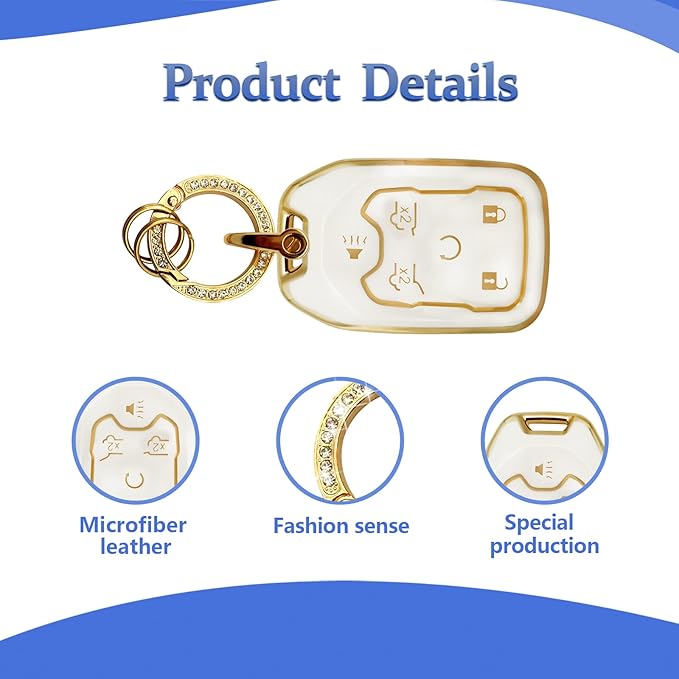 Soft TPU Key Fob Cover Case Shell Protector Key Cover Compatible with Chevy Chevrolet Suburban Tahoe GMC Terrain Yukon Yukon XL Car Key with Bling Keychain for Accessories (White)