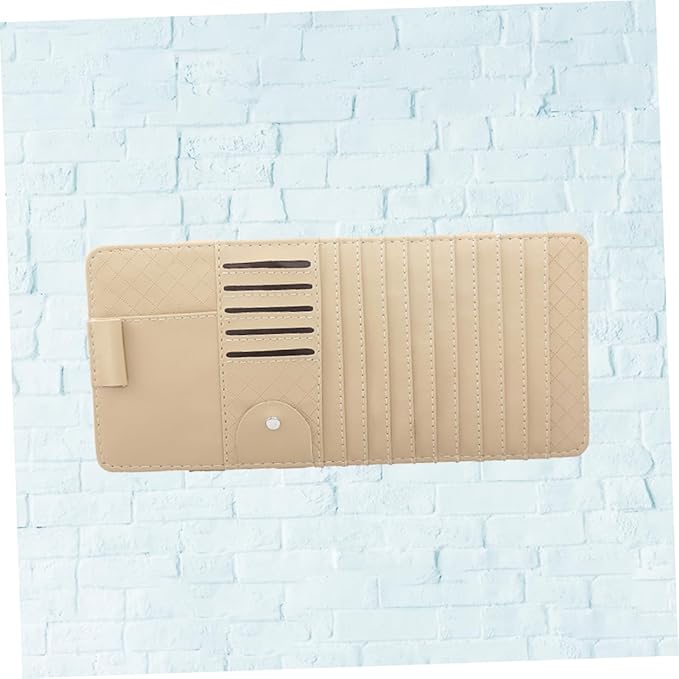 Mobestech Multi-Functional Sun Visor Leather Organizer Bag for Car Cd Holder Storage for Pens Cards and Booklets Stylish Beige Design for Easy Access and Enhanced Vehicle Decor