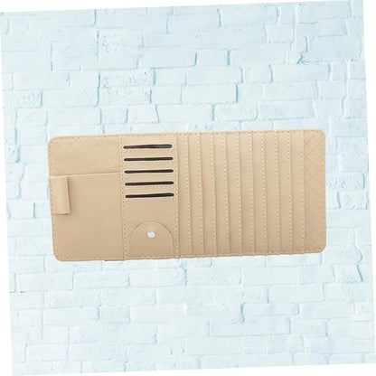 Mobestech Multi-Functional Sun Visor Leather Organizer Bag for Car Cd Holder Storage for Pens Cards and Booklets Stylish Beige Design for Easy Access and Enhanced Vehicle Decor